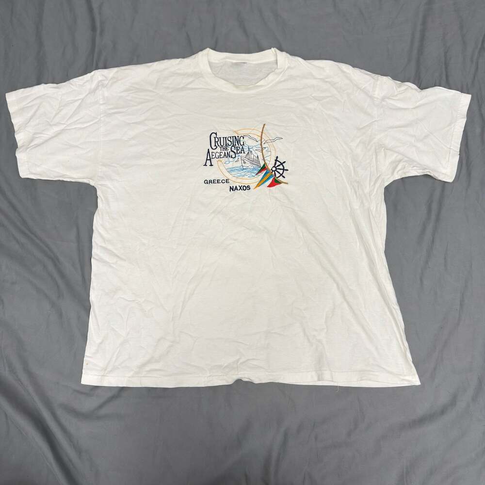 VTG Fruit of The Loom Cruising the sea Greece Naxos Embroidered 2003 T-Shirt XXL